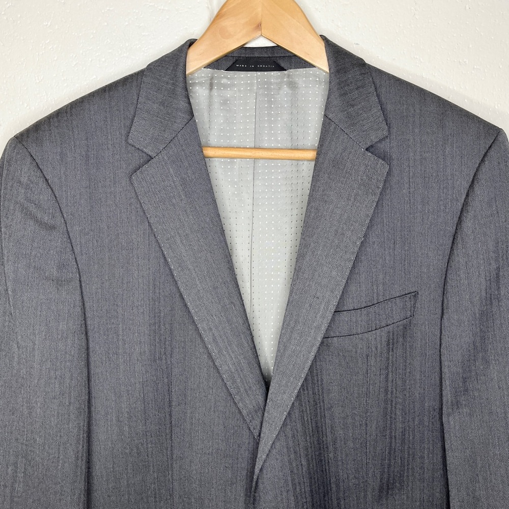 Hugo Boss Mens  Size 40L The Sweet87 Wool Metal Button Herringbone Blazer Jacket - Picture 2 of 16